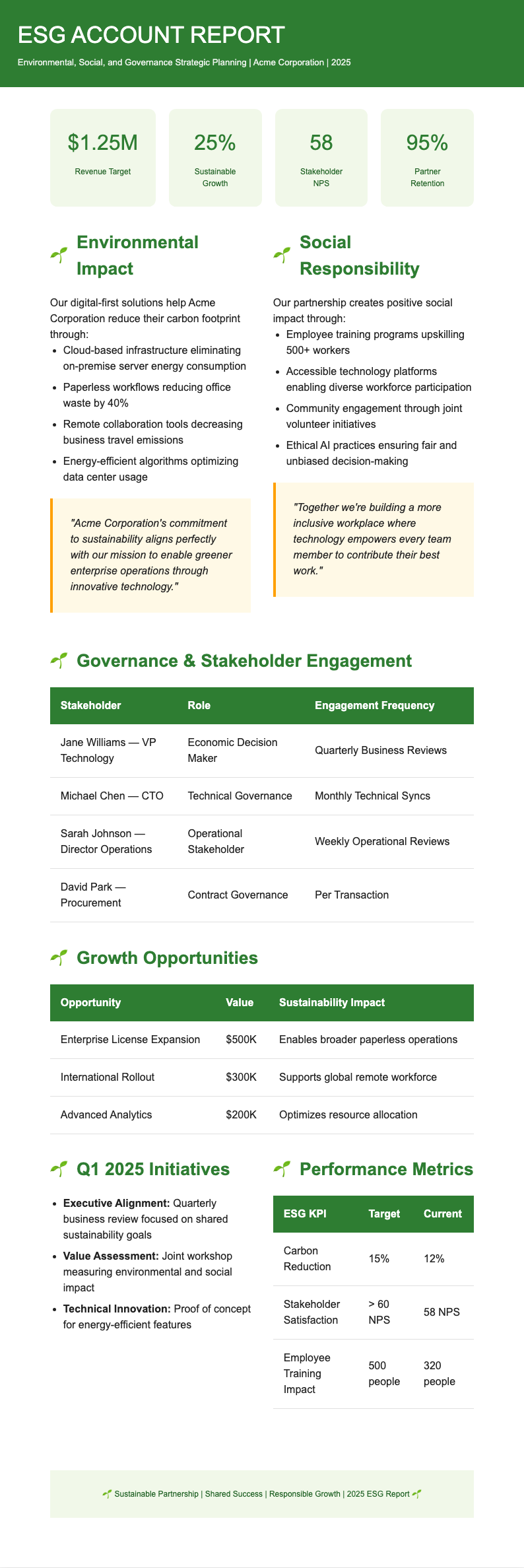 ESG report style sales account plan